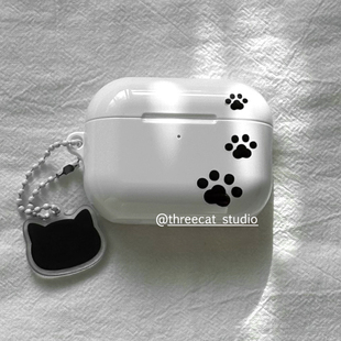 pro2保护套airpods 韩ins设计童趣可爱猫咪脚印pro3进口菲林耳机壳适用于苹果1 4代airpods 4代硬亮