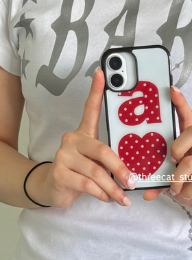 韩ins红色a字母爱心波点欧尼博主同款手机壳适用于iphone17promax/16pro苹果15/14/13/12黑边11保护套Xsmax
