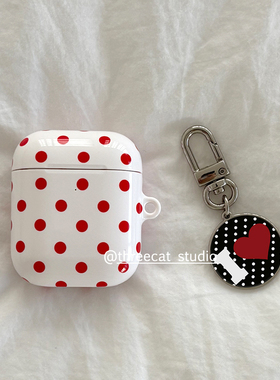 韩ins设计极简艺术红色波点pro3进口菲林耳机壳适用于苹果1/2/3/4代airpods pro2保护套airpods 4代硬亮