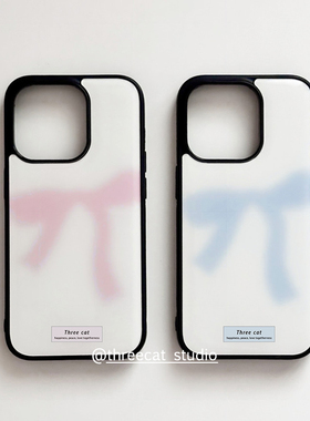 韩系ins蓝色梦幻蝴蝶结欧尼博主同款手机壳适用于iphone17promax/16pro苹果15/14/13/12黑边11保护套Xsmax