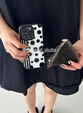 韩ins竖纹古早大小圆波点欧尼博主同款手机壳适用于iphone17promax/16pro苹果15/14/13/12黑边11保护套Xsmax