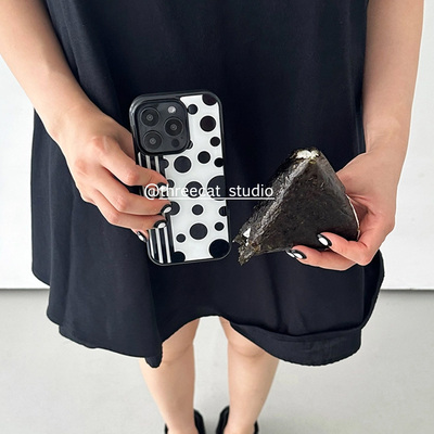 黑色竖纹古早大小圆波点17手机壳