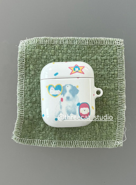 韩ins设计chic可爱波点半调小狗pro3进口菲林耳机壳适用于苹果1/2/3/4代airpods pro2保护套airpods 4代硬亮