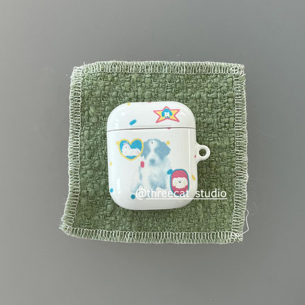 韩ins设计chic可爱波点半调小狗pro3进口菲林耳机壳适用于苹果1/2/3/4代airpods pro2保护套airpods 4代硬亮