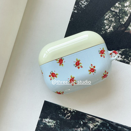 韩ins设计chic柠檬水艺术花朵pro3进口菲林耳机壳适用于苹果1/2/3/4代airpods pro2保护套airpods 4代硬亮