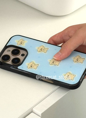 韩ins艺术黄星星可爱小狗欧尼博主同款手机壳适用于iphone17promax/16pro苹果15/14/13/12黑边11保护套Xsmax