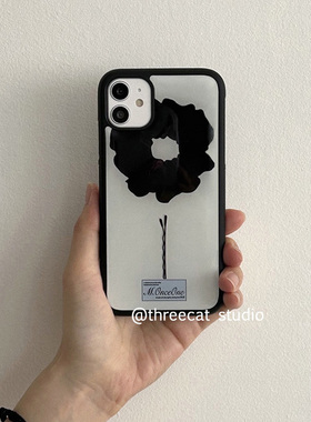 韩ins少女黑色发圈欧尼博主同款手机壳适用于iphone17promax/16pro苹果15/14/13/12黑边11保护套Xsmax