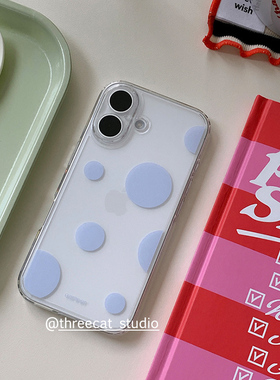 韩ins古早蓝色波点元素欧尼博主同款手机壳适用于iphone17pro/16promax苹果15/14/13保护套高透软Xsmax包边12