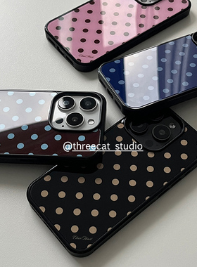 韩系ins巧克力古早蓝波点英文博主同款手机壳适用于iphone17promax/16pro苹果15/14/13/12黑边11保护套Xsmax