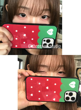 韩系ins欧尼时髦草莓爱心波点博主同款手机壳适用于iphone17promax/16pro苹果15/14/13/12黑边11保护套Xsmax