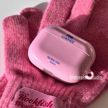 韩ins设计粉色柠檬英文博主同款4代进口pro3菲林耳机壳适用于苹果1/2/3/4代airpods pro2保护套airpods4硬亮