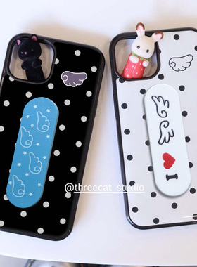 ins古早甜美少女天使之翼Y2k复古波点ok绷带支架博主同款手机壳适用iphone17promax/16pro苹果15/14/13保护套