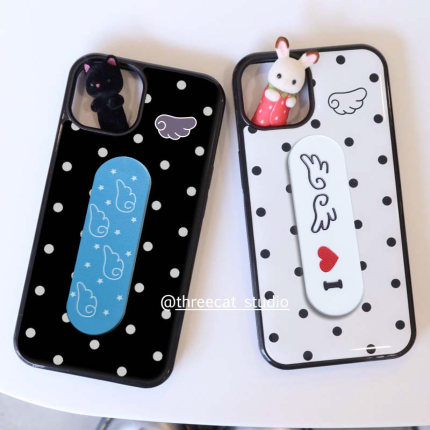 ins古早甜美少女天使之翼Y2k复古波点ok绷带支架博主同款手机壳适用iphone17promax/16pro苹果15/14/13保护套