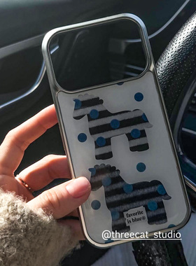 韩女系ins蓝色毛绒波点条纹小马欧尼博主手机壳适用iphone17promax/16pro苹果15/14/13/12银边11保护套Xsmax