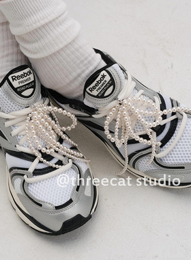 韩系ins小众创意潮流博主同款时髦白色珍珠蝴蝶结鞋带扣装饰鞋花