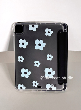 韩ins同款蓝色花朵11代air7/6/5/4平板10代ipad保护壳pro2025防摔透明笔槽11寸苹果ipad7/8/9/10保护套