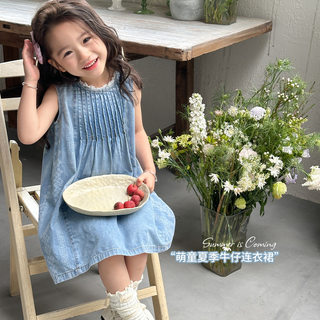 韩版童装2024新款夏季女童连衣裙儿童洋气薄款海边度假风牛仔裙子