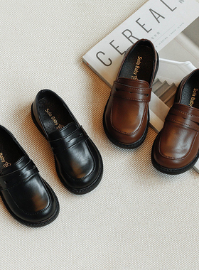 netx BOSANE儿童英伦皮鞋2024春秋款韩版男童豆豆鞋女童黑色单鞋