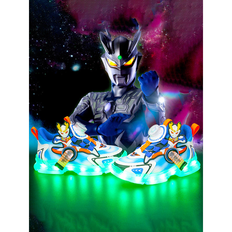 英国netx ROAD男童运动鞋春秋2025新款旋转纽扣亮灯鞋发光奥特