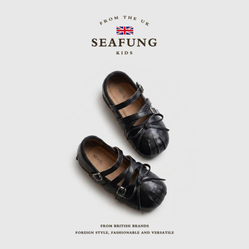 英国Seafung童鞋~女童小皮鞋2026秋季新品洋气复古蝴蝶结芭蕾单鞋