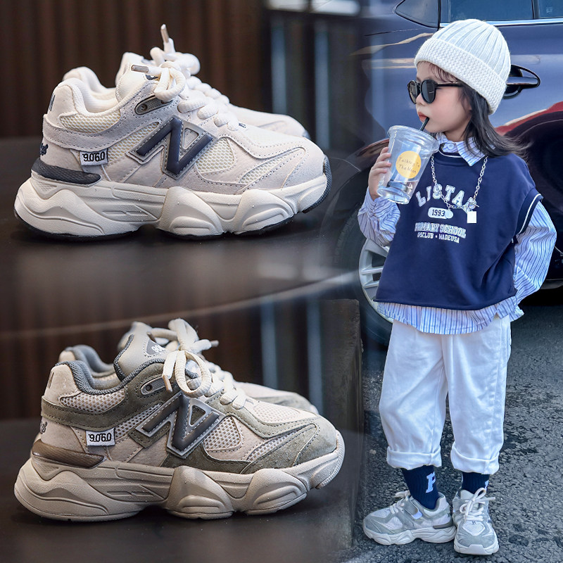 netx GJLG 女童老爹鞋2024秋冬季新款真皮轻便NB鞋潮牌儿童运动鞋