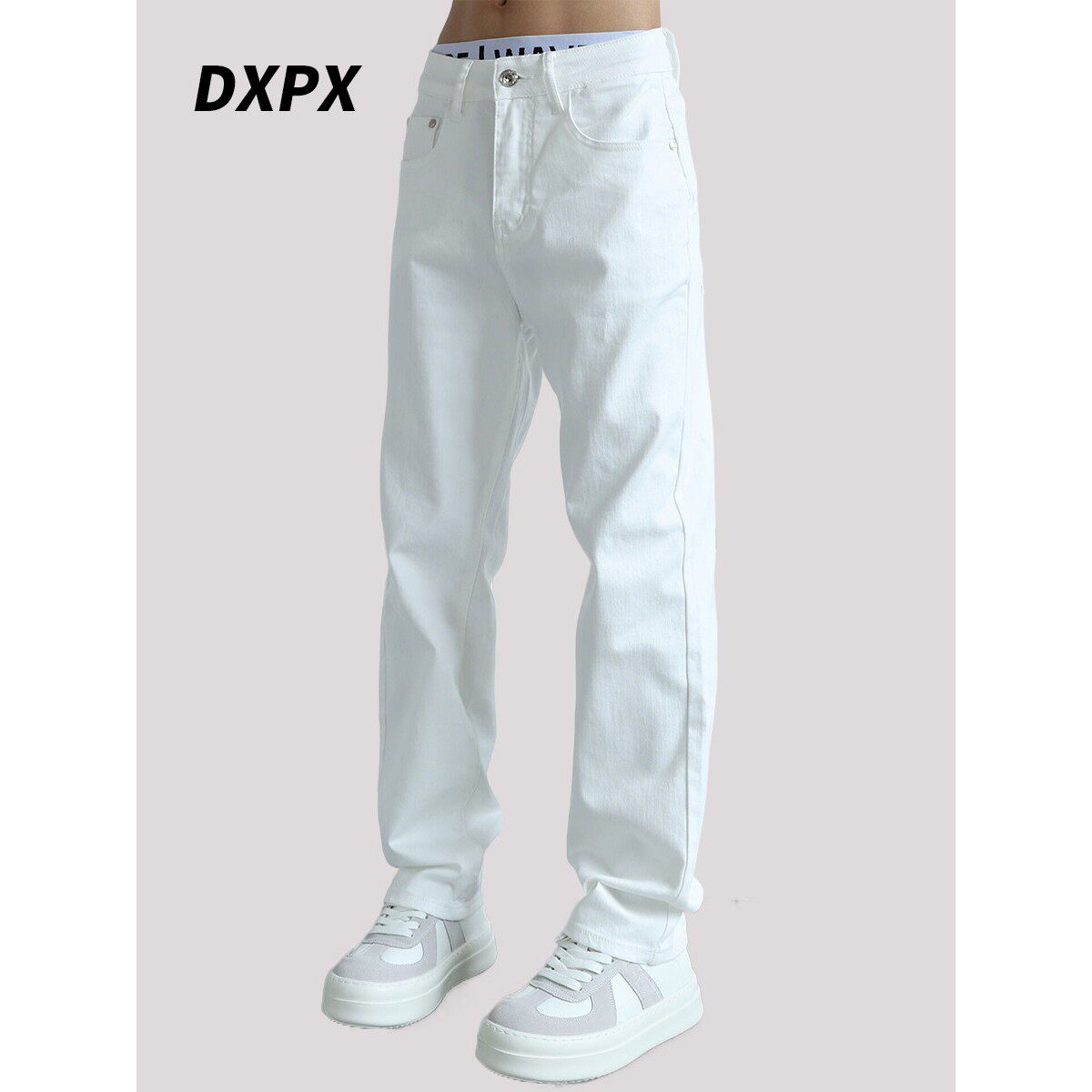 DXPX品牌专柜白色牛仔裤男直筒夏季宽松休闲弹力水洗美式覆古裤子