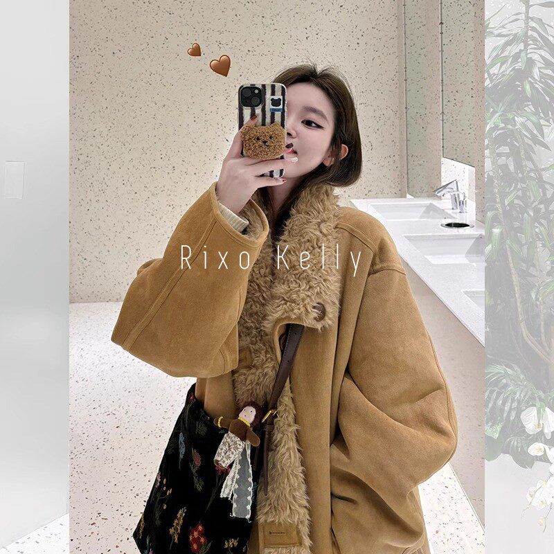 Rixo Kelly羊羔毛绒皮毛一体外套女冬季新款短款小个子毛毛厚大衣