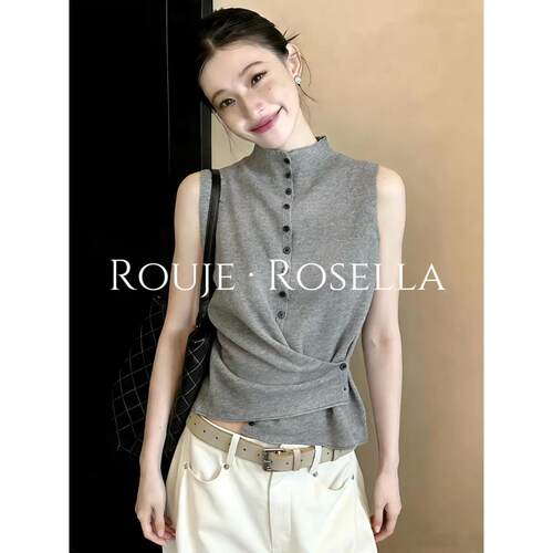 法国Rouje Rosella⭐法式白领立领无袖背心女高级感外穿坎肩上衣