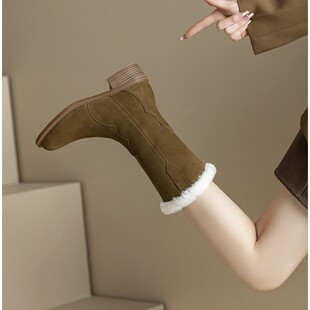 意大利Corso Venezia真皮雪地靴女皮毛一体厚绒短靴女2024秋冬