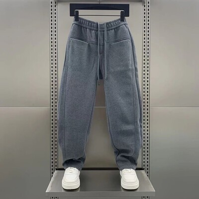 仓石一树潮牌秋冬新款美式复古弯刀休闲裤男宽松直筒加绒运动卫裤