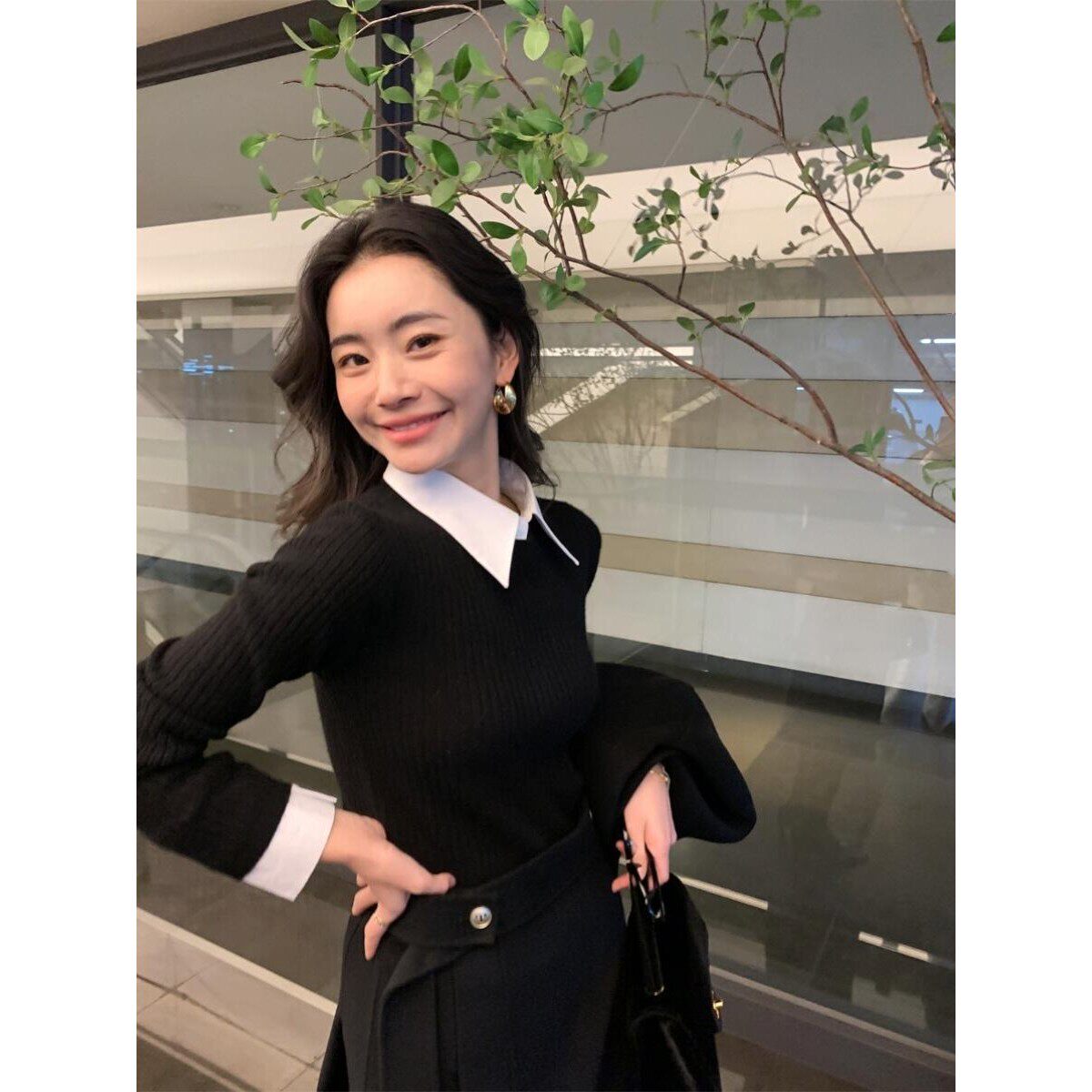 DORACTR 通勤气质！羊毛假两件打底衫女秋季高级感时尚针织衫上衣