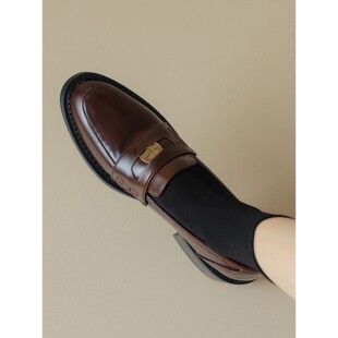 意大利Corso Venezia棕色复古做旧真皮一脚蹬小皮鞋女单鞋