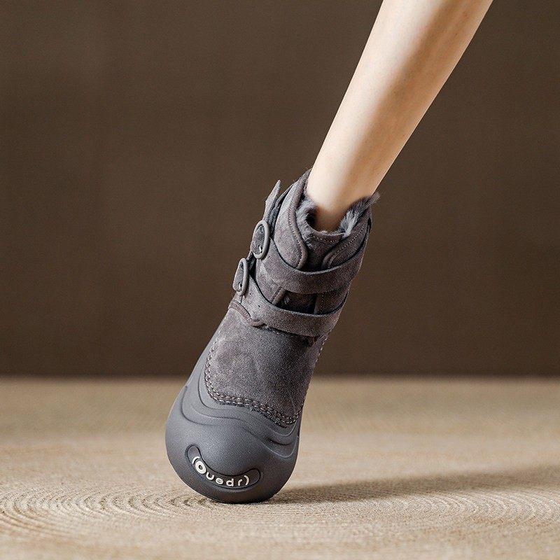 西班牙小众品牌ONGYSL皮面灰色大头雪地靴女中筒加绒马丁靴棉鞋女,女鞋,婚鞋,淘宝优惠券,粉丝福利购,淘宝优惠卷