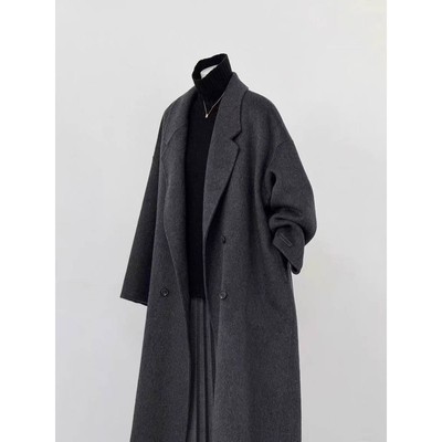 双面羊绒大衣女2025秋冬黑灰色新款韩系宽松中长款高端羊毛呢外套