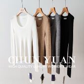 纯原 德国扬子纱100%美丽诺羊毛无缝一体U领18针80支针织衫 女