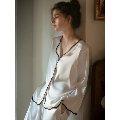 被迫卖睡衣新款真丝长袖长裤睡衣套装丝绸可外穿家居服女春夏