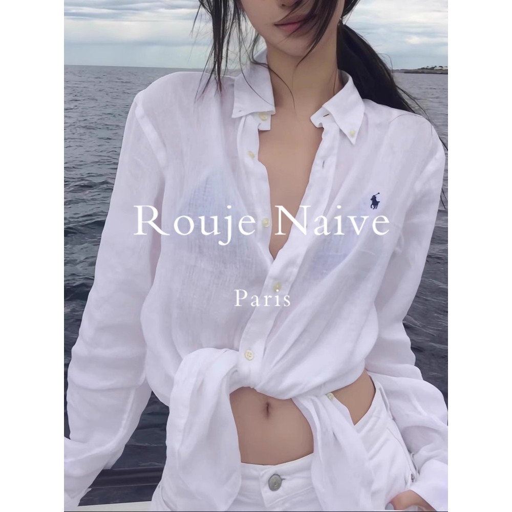 Rouje Naive小马刺绣长袖宽松微透薄款防晒衬衫夏慵懒松弛感上衣