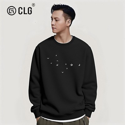 香港CLG潮牌陈伟霆圆领卫衣男秋冬重磅纯棉加绒潮流印花长袖外套