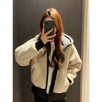 GOLUERJI重磅大鹅摇粒绒立领加厚防风御寒羊羔绒连帽外套女冬