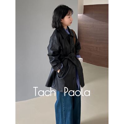 Tach Paola法式轻奢时尚皮衣外套新款秋冬短款皮夹克高级感中长款