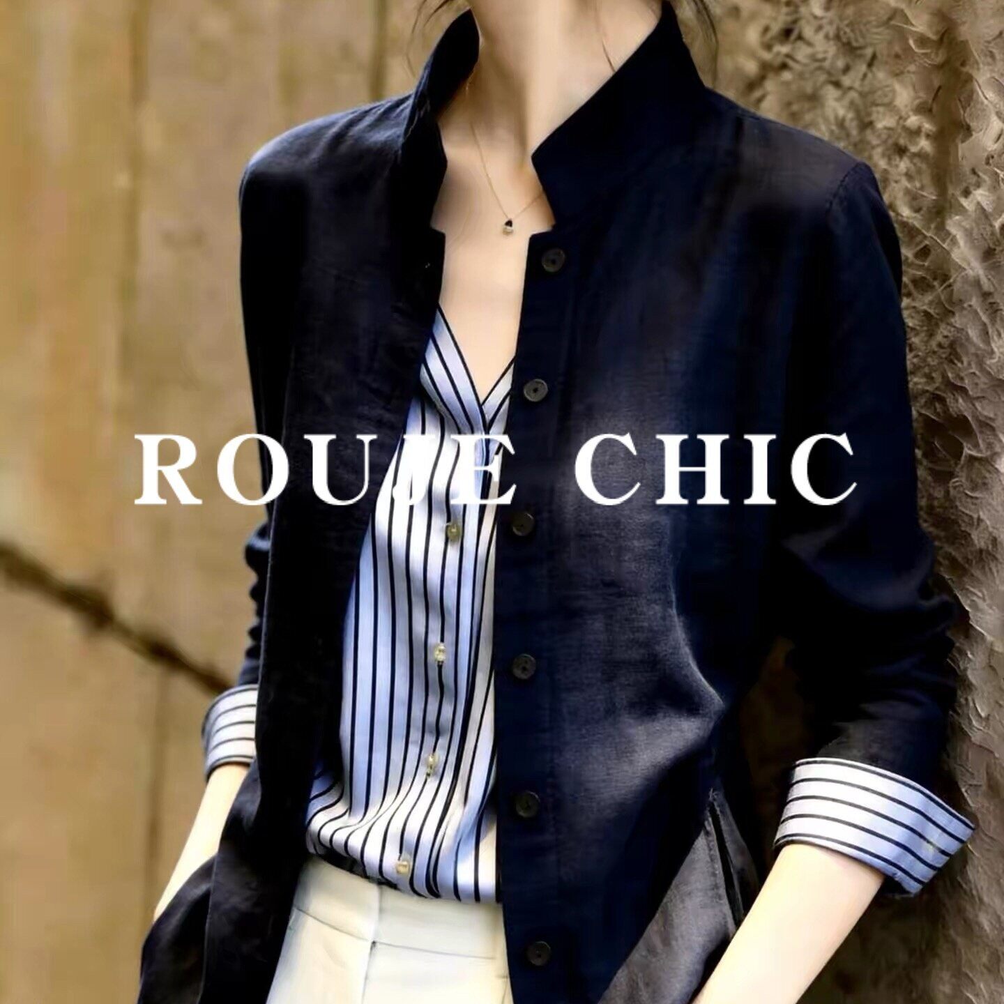 法国rouje chic法式干练通勤假两件条纹衬衫女秋季休闲风显瘦小衫