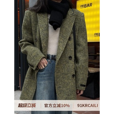 小个子友好 含桑蚕丝25秋冬新款双面羊绒大衣女韩系宽松羊毛外套