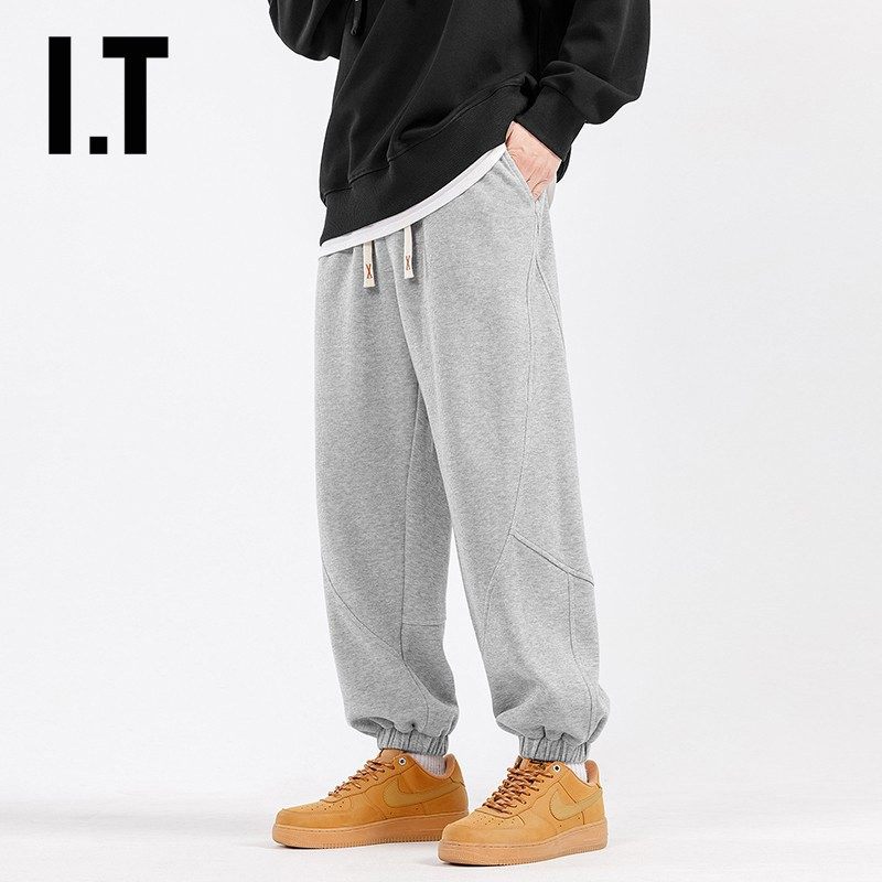 香港潮牌重磅束脚卫裤男春秋冬宽松灰色运动长裤休闲加绒美式男裤,男装,卫裤,淘宝优惠券,粉丝福利购,淘宝优惠卷