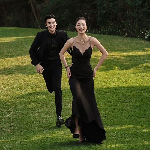 Топ с чашечками подходит для фотосессий для влюбленных, черное свадебное платье, красивая спина, крой «рыбий хвост»