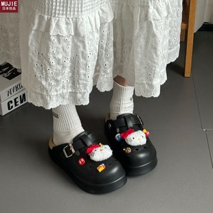 女外穿透气防滑厚底eva洞洞鞋 日本精工MUJIE复古勃肯鞋 沙滩一脚蹬