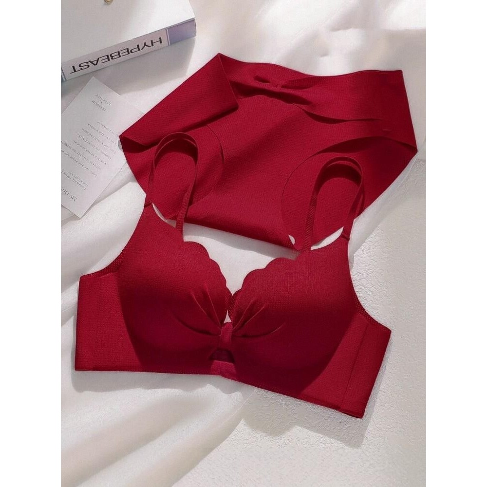 全棉纯棉本命年套装内衣女小胸聚拢结婚新娘收副乳防下垂马年内裤