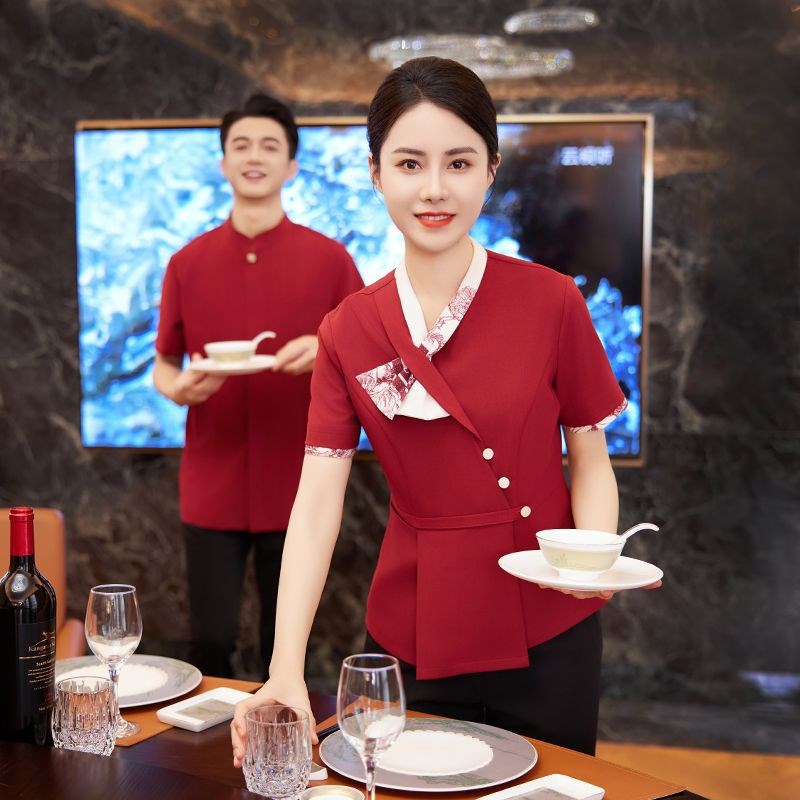 龙丽儿中式餐厅酒店服务员工作服七分袖套装制服中国风夏季
