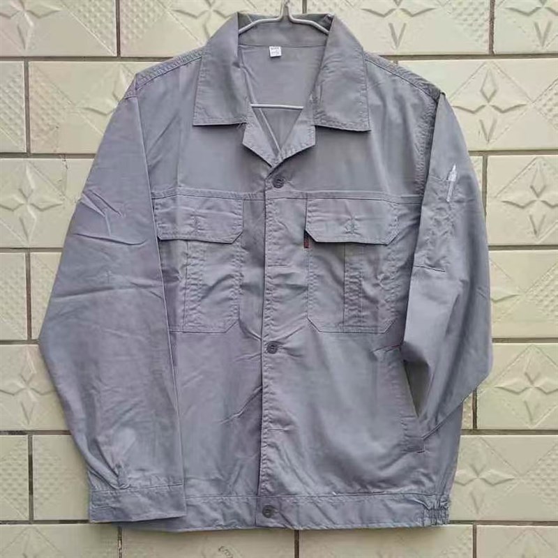 夏季薄款涤棉纯色纽扣劳保服工装长袖套装工厂车间汽修机修服物流