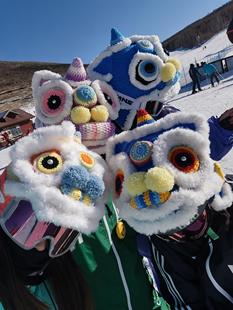 醒狮头盔套卡通个性头盔罩创意个性配饰亲子成人雪盔帽套