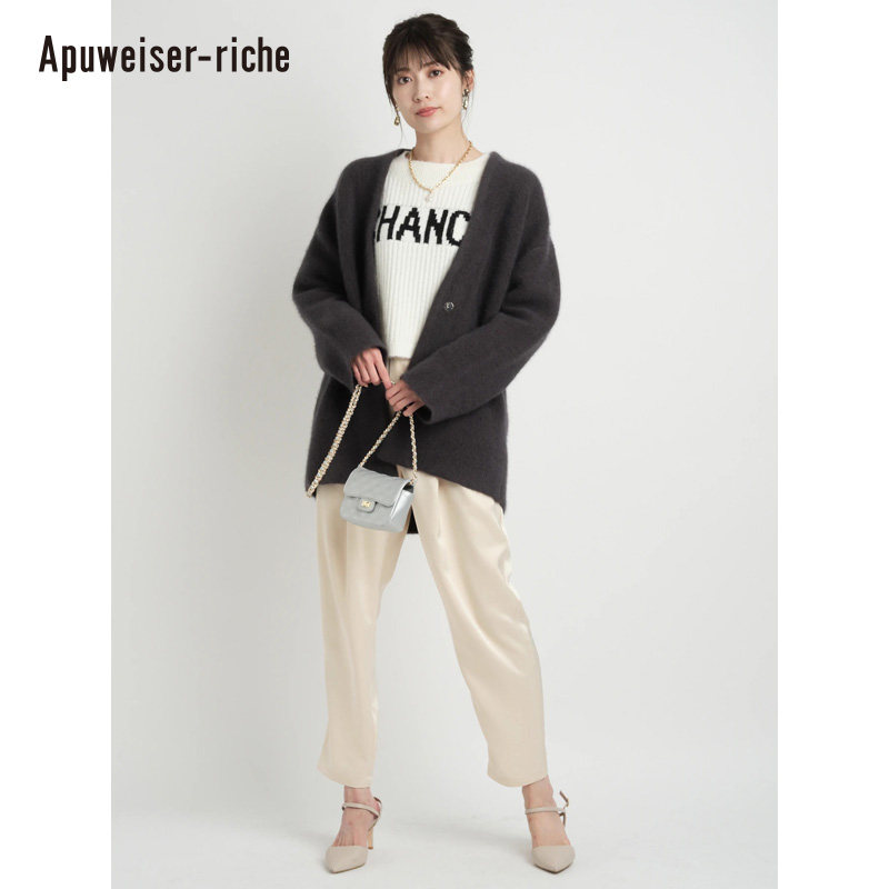 Apuweiser-riche秋冬宽松光泽感垂坠九分裤长裤22474600